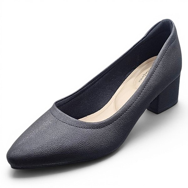 Scarpin Modare Comfort Salto Bloco Bico Fino - Preto