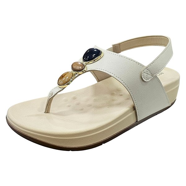 Sandália Papete Modare Comfort de Dedo com Pedraria - Off White