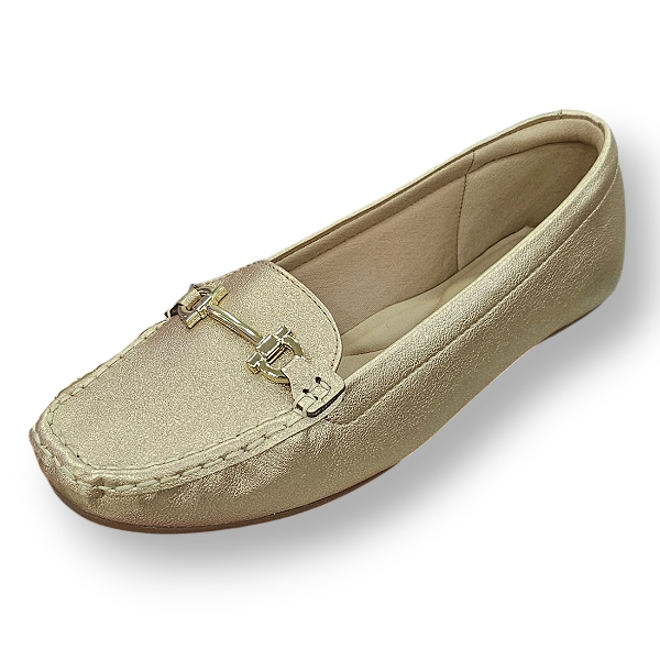 Mocassim Comfort Croco com Fivela - Ouro Light
