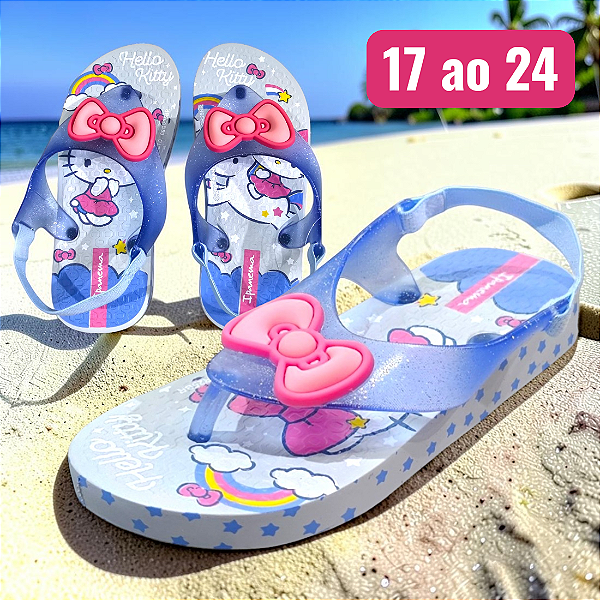 Chinelo Ipanema Baby Elástico Hello Kitty Funny - Azul Glitter