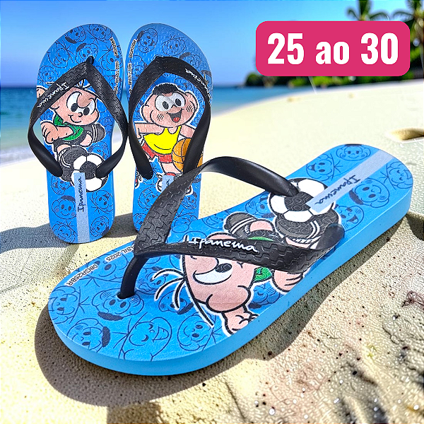 Chinelo Infantil Turma da Mônica Cebolinha e Cascão - Azul e Preto