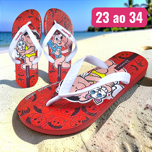 Chinelo Ipanema Turma da Mônica Magali - Vermelho e Branco