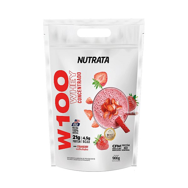 W100 Whey Concentrado Refil Strawberry Milkshake - 900g - Nutrata