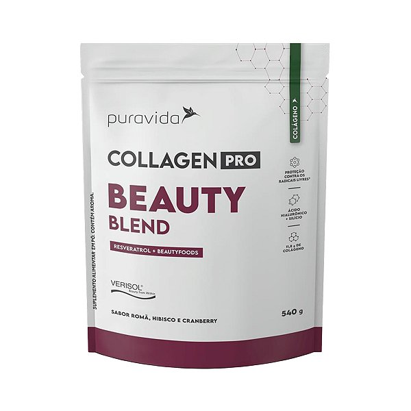 Collagen Pro Beauty Blend – Sabor Romã, Hibisco e Cranberry – 500g – Puravida