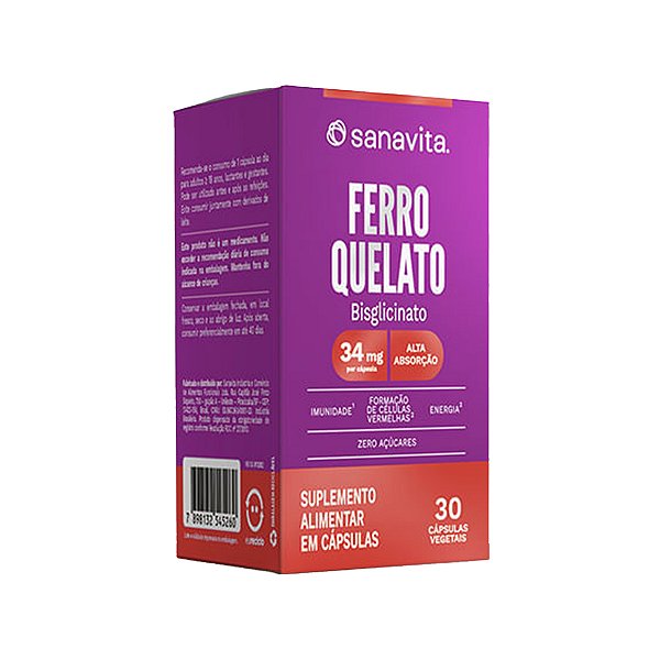 Ferro Quelato - 30 Cápsulas - Sanavita