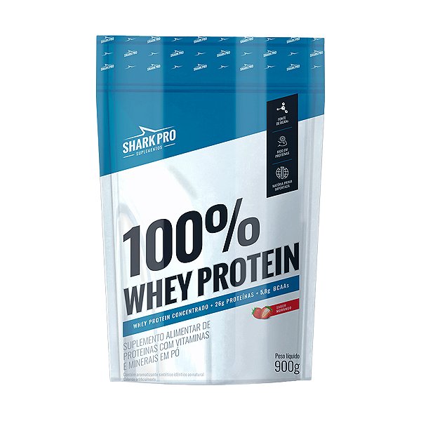 100% Whey Protein Pouch Morango - 900g - Shark Pro