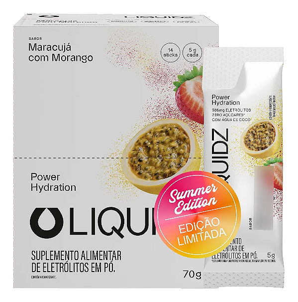 ELETRÓLITOS - SABOR MARACUJA COM MORANGO - CX/ 14 SACHÊS x 5g - LIQUIDZ