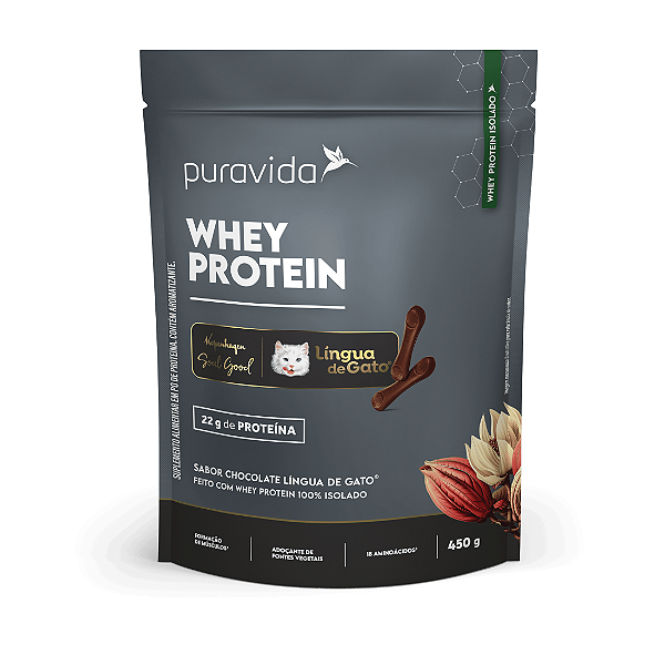 WHEY PROTEIN - SABOR CHOCOLATE LINGUA DE GATO 450g - PURAVIDA