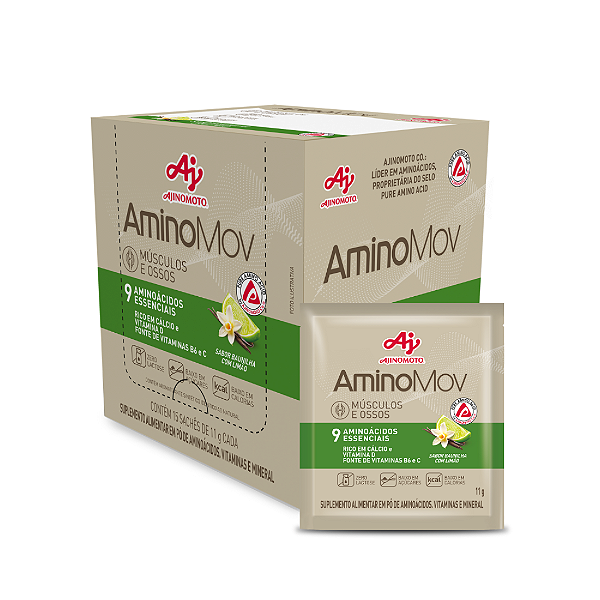 AMINOMOV - SABOR BAUNILHA COM LIMÃO - CX/ 15 SACHES x 11g - AJINOMOTO