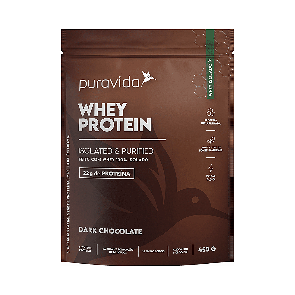 WHEY PROTEIN ( ISOLATED & PURIFIED ) - SABOR DARK CHOCOLATE 450g - PURAVIDA