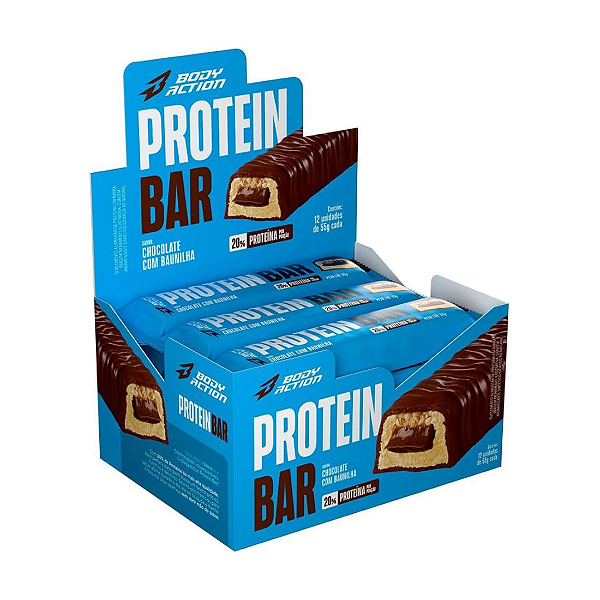 PROTEIN BAR - SABOR CHOCOLATE C/ BAUNILHA - CX 12un x 55g - BODYACTION