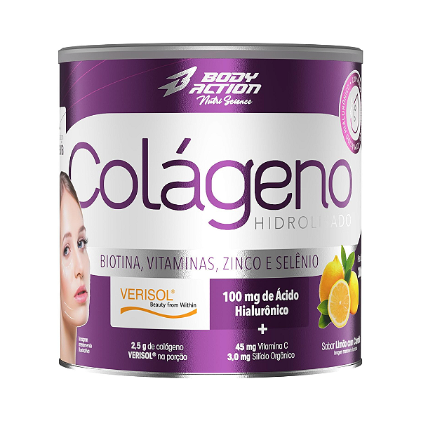 COLAGENO HIDROLISADO (VERISOL) - SABOR LIMAO C/ CLOROFILA - LATA 200g - BODYACTION