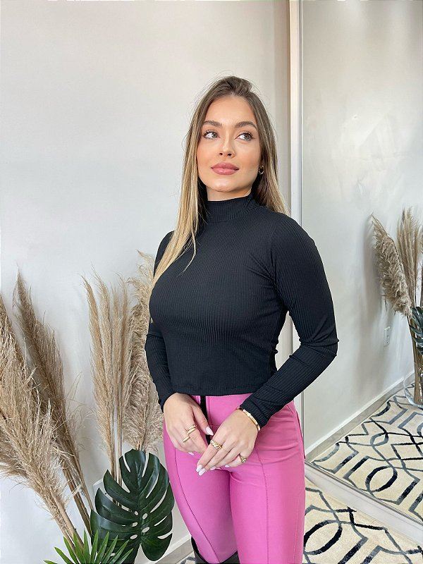 Cropped Canelado Liz Preto