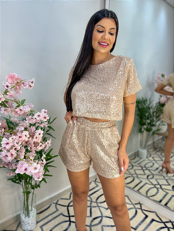 Conjunto de Paetê Brhuna Dourado