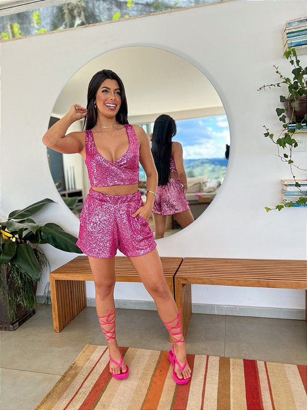 Top de Paetê Nina Rosa Metálico