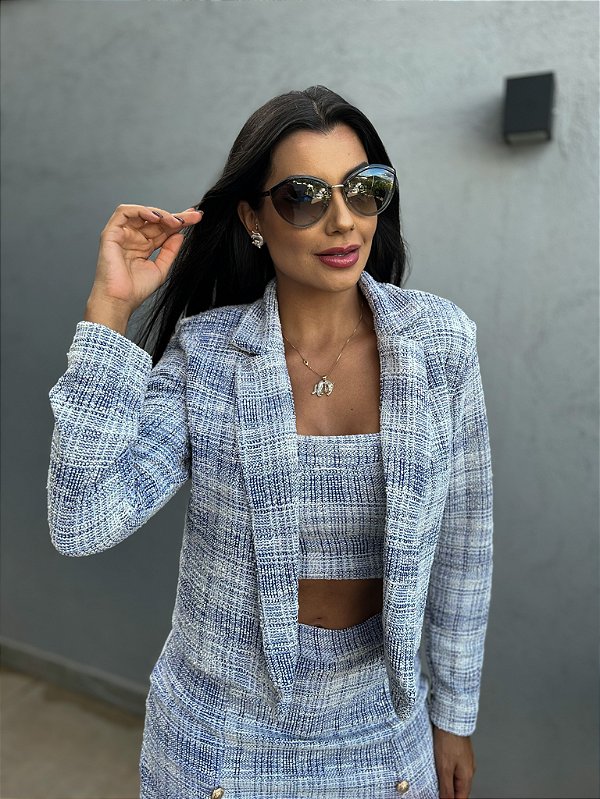 Blazer de Tweed Maitê Azul Royal