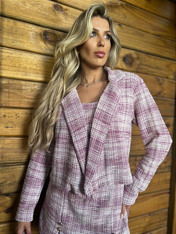 Blazer de Tweed Maitê Rosa Fúcsia