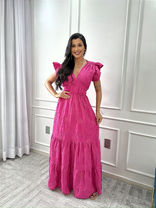 Vestido Glória Longo de Linho Pink