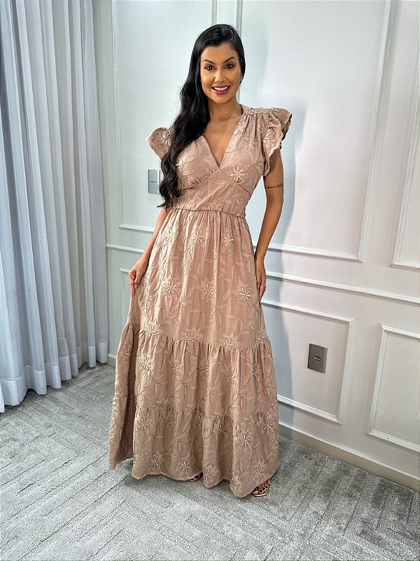 Vestido Glória Longo de Linho Cappuccino