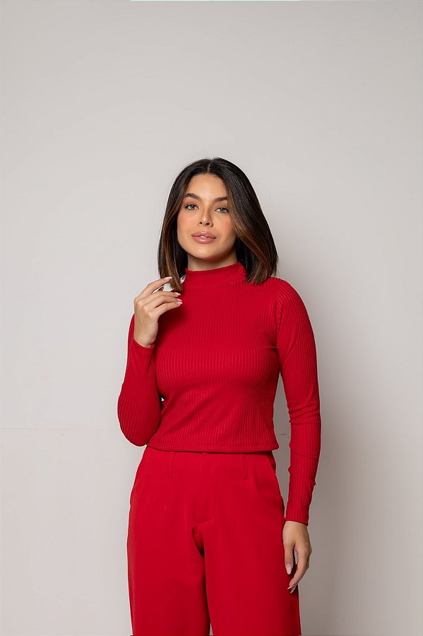 Cropped Canelado Liz  Vermelho