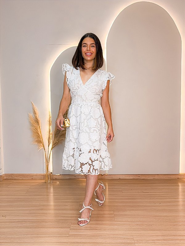 Vestido Glória Curto de Renda Branco