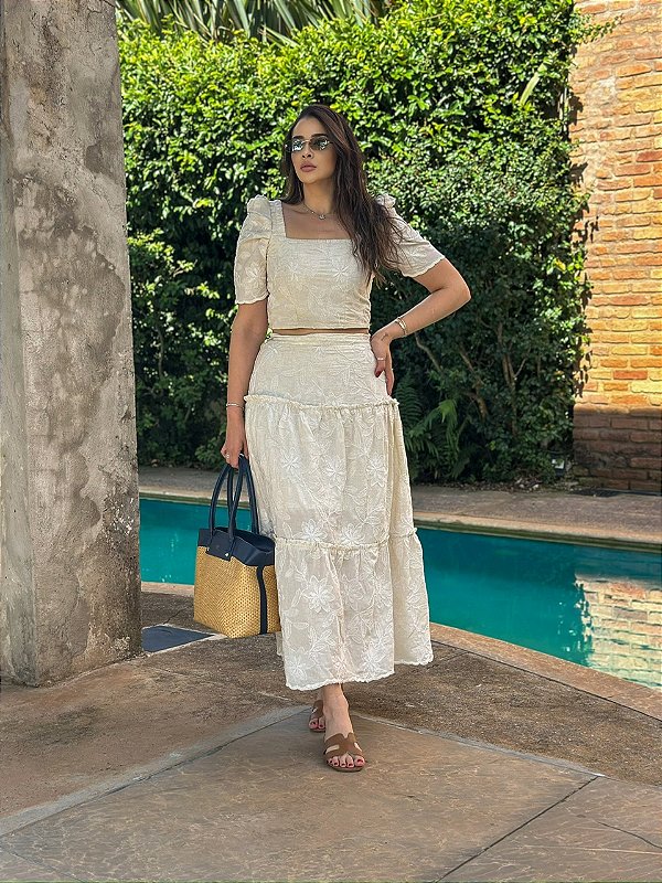 Conjunto de Linho Francesca Bordado Cru