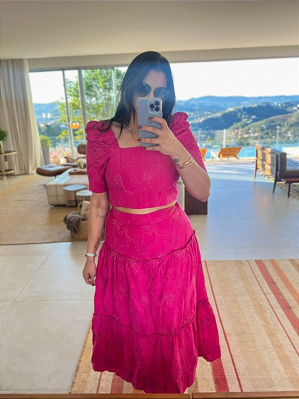 Conjunto de Linho Francesca Bordado Pink