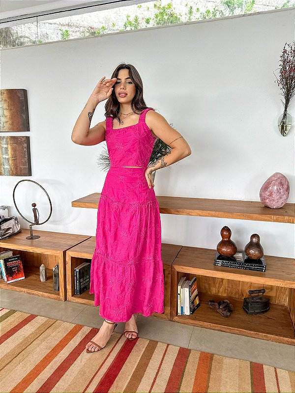 Conjunto de Linho Bordado Charlotte Pink