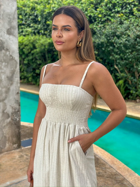 Vestido Clarissa de Linho Risca de Giz