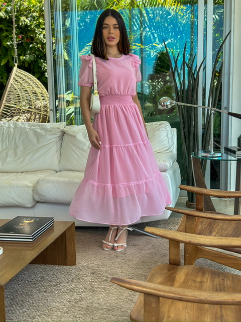 Vestido Rute de Crepe Rosa Bloom