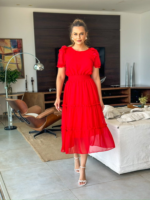 Vestido Rute de Crepe Vermelho