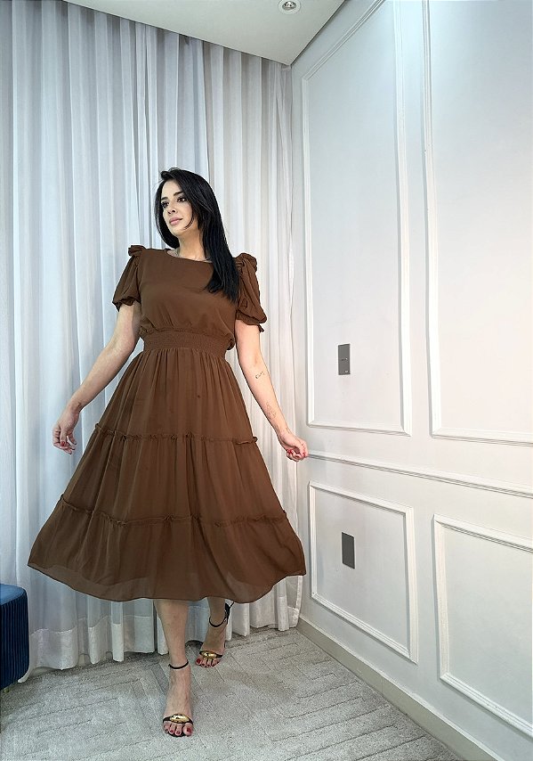 Vestido Rute de Crepe Marrom
