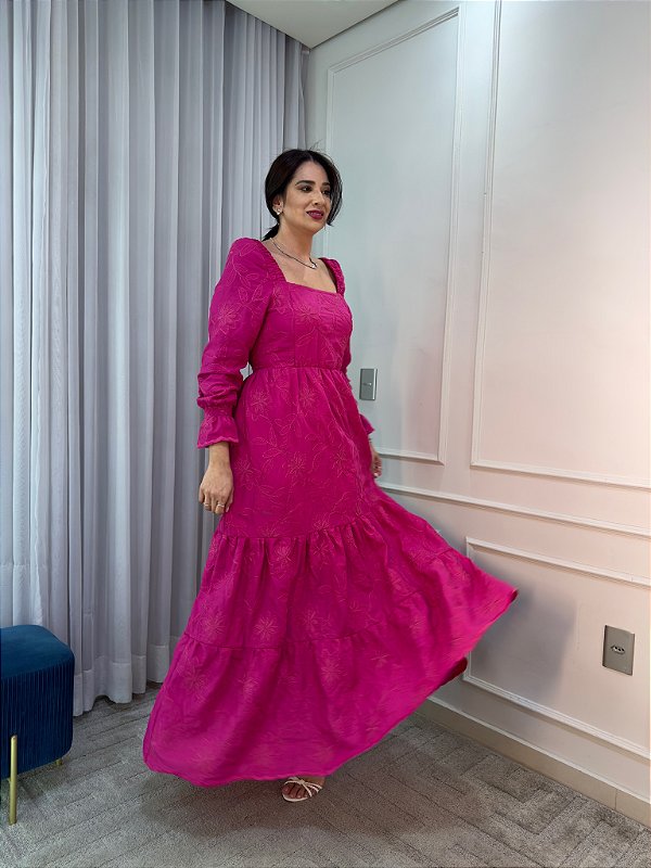 Vestido Marina de Linho Bordado Pink