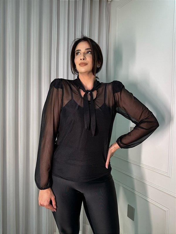 Blusa Roma Tule Preta