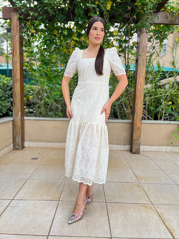 Vestido Midi Graça de Laise Off