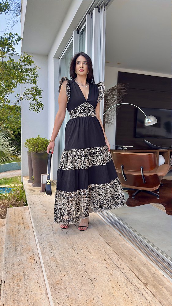 Vestido Débora Bicolor Preto