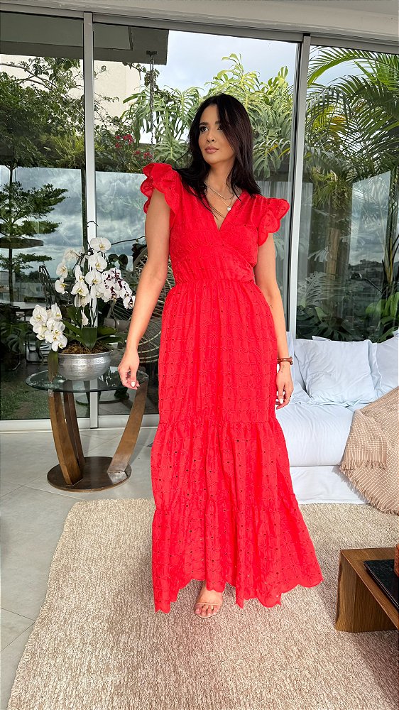 Vestido Glória Longo de Laise Vermelho Tomate