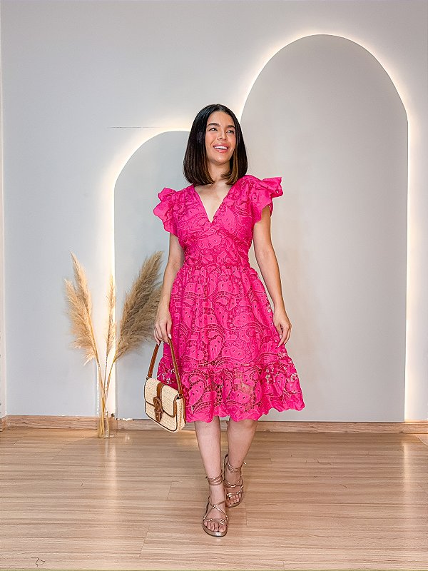 OPORTUNIDADE - Vestido Glória Curto de Renda Pink