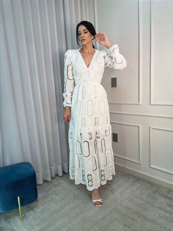 OPORTUNIDADE - Vestido Glória Longo Cordonê Manga bufante Bicolor Preto