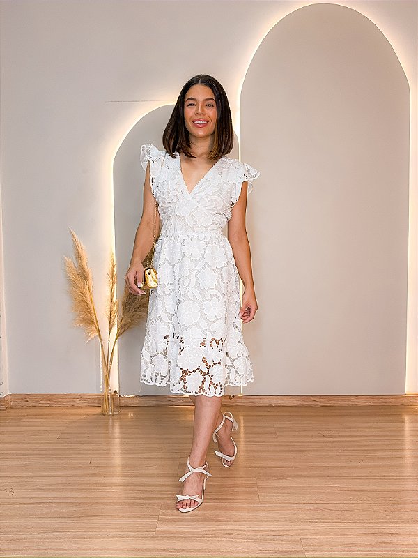 OPORTUNIDADE - Vestido Glória Curto de Renda Branco
