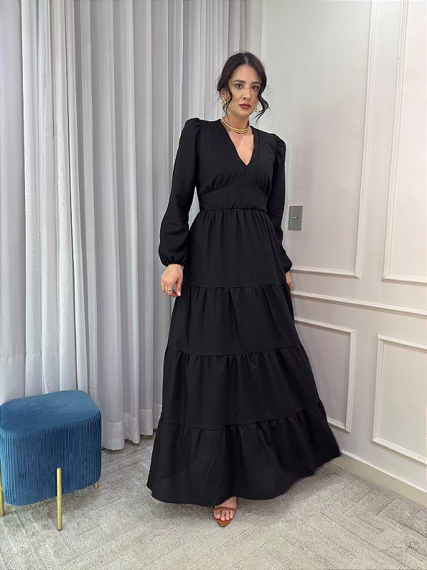 OPORTUNIDADE - Vestido Madalena Manga Longa Preto