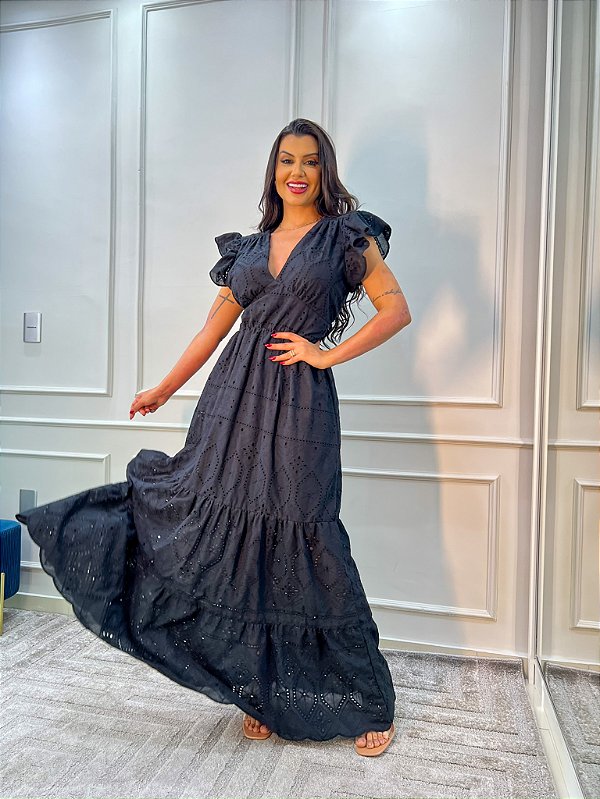 OPORTUNIDADE - Vestido Pérola Longo de Laise Preto