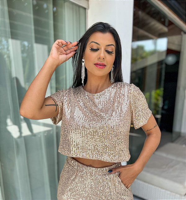 OPORTUNIDADE - Cropped de Paetê Júlia Dourado