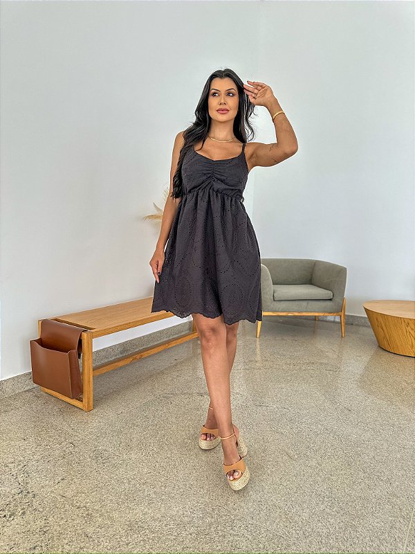 Oportunidade - Vestido Camila Curto de Laise Preto