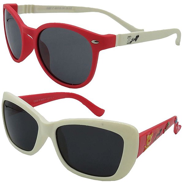 Kit de 2 Óculos de Sol Infantil Zjim Silicone Vermelho e Branco