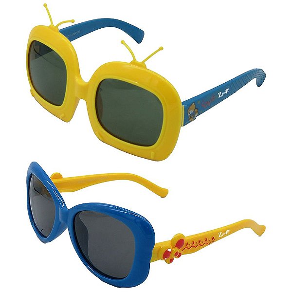 Kit de 2 Óculos de Sol Infantil Zjim Silicone Amarelo e Azul