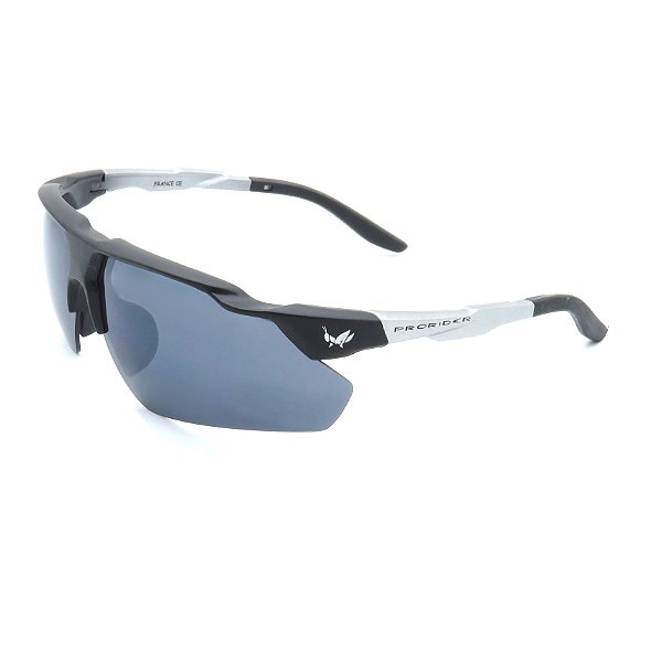 Óculos Solar Prorider Esportivo preto e prata com lente fumê  - R20531C1