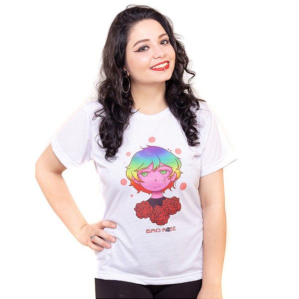 Camiseta Bad Rose Branca estampa Autoral Nanami Nem - SIH