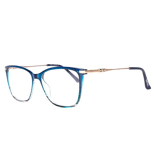 Óculos de Grau Feminino BellClover Azul Translúcido com Detalhe Listrado