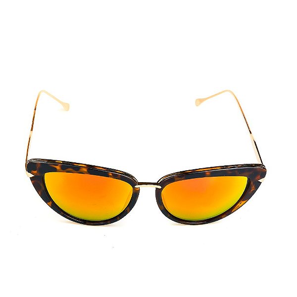 Óculos de Sol Titania Dourado Animal Print com Lente Espelhada Collors